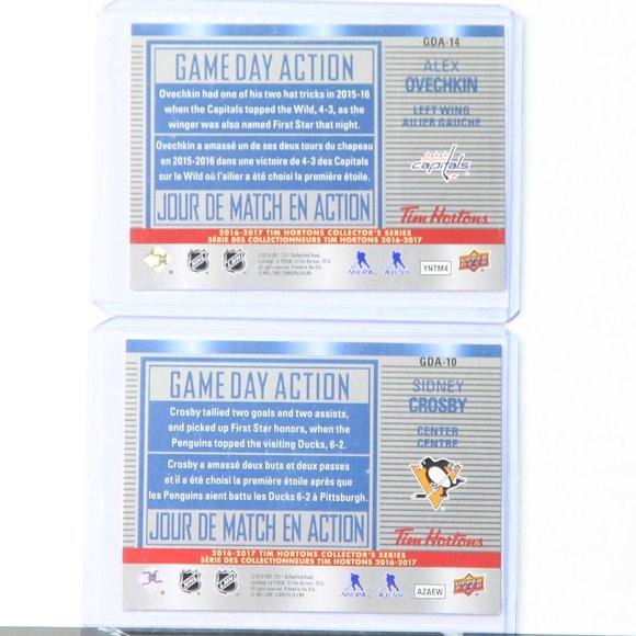 Alexander Ovechkin & Crosby 2016-2017 Tim Hortons Game Day Action Hockey Cards - Picture 2 of 2
